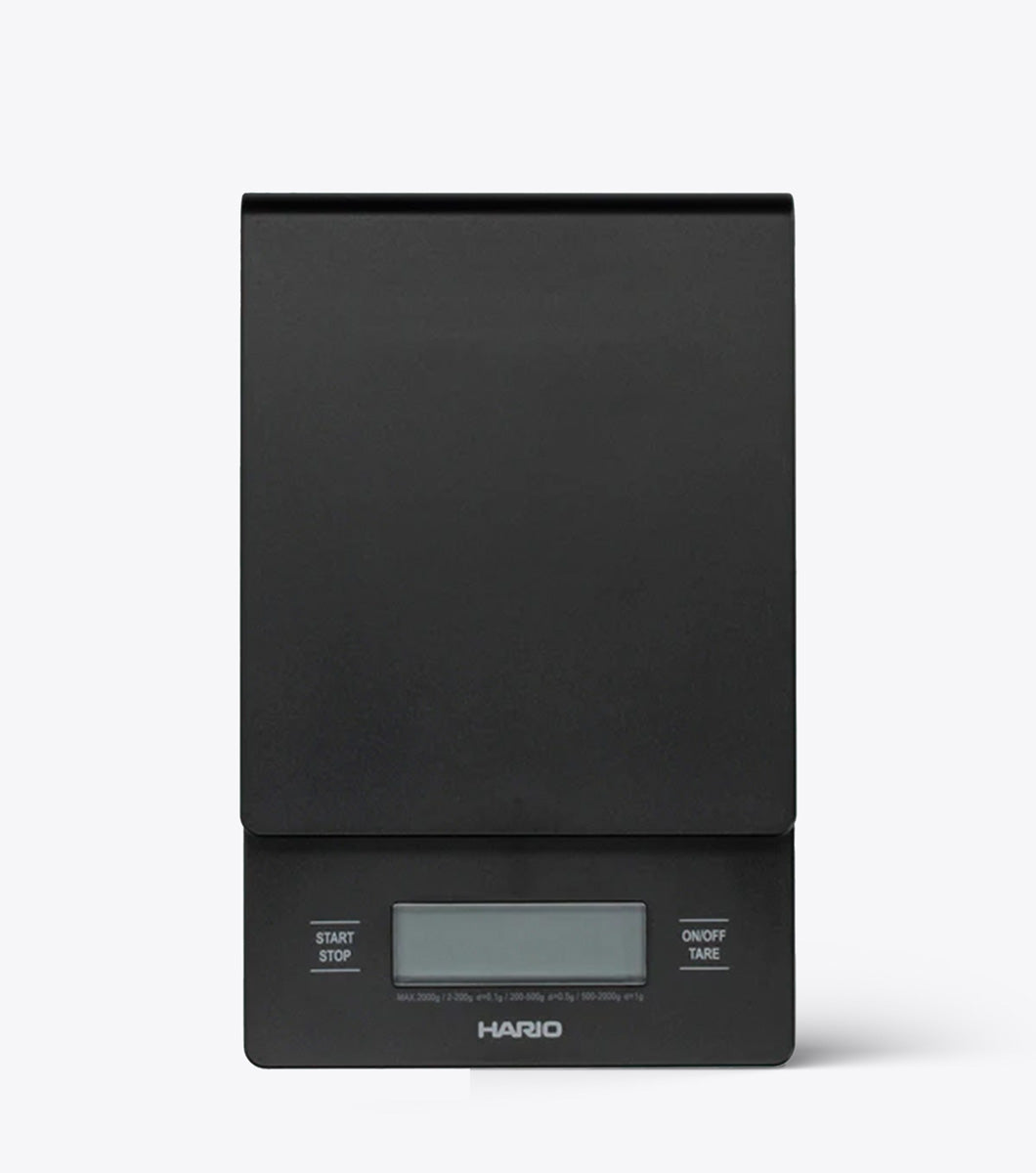 Black Hario digital scale on a white background