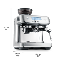 Sage silver espresso machine on a white background