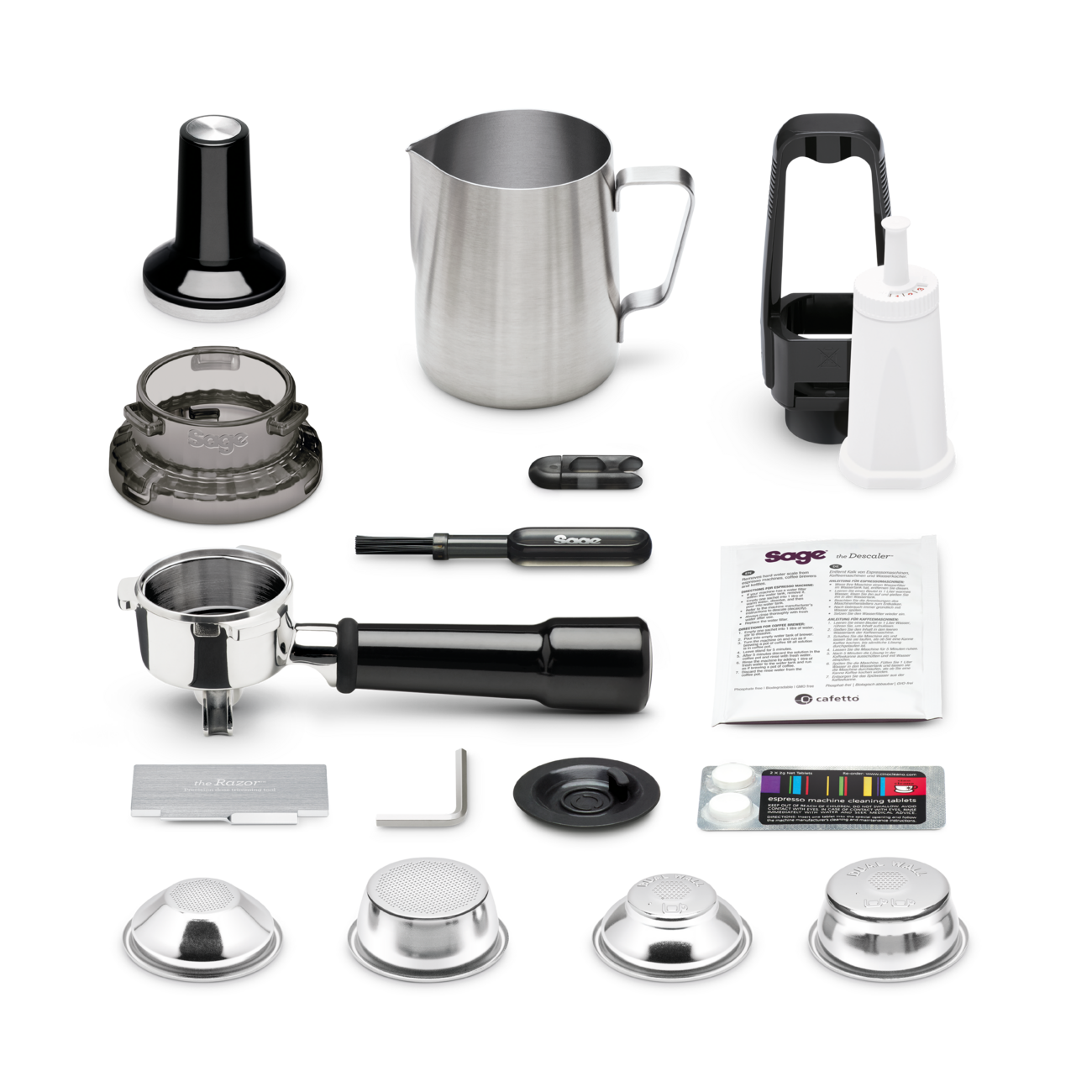 Sage collection of coffee brewing tools and accessories on a white background